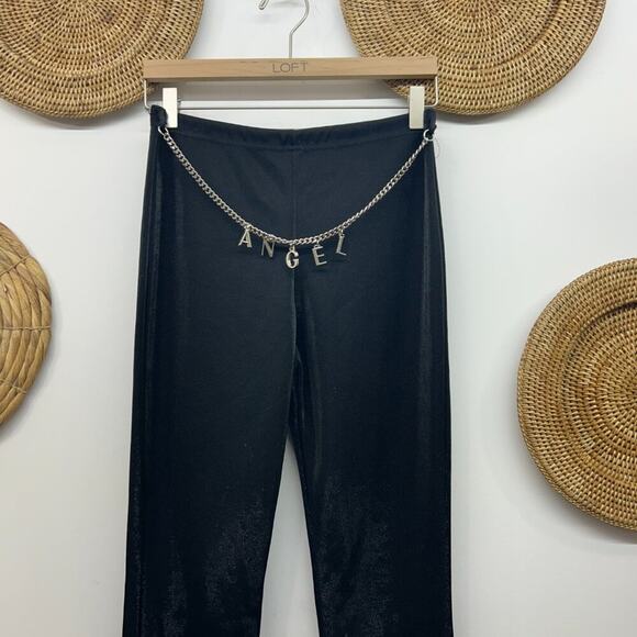 Amazing Vintage Y2K 2000s Street Magic Black Angel Chain Flare Pants Medium - Picture 4 of 7
